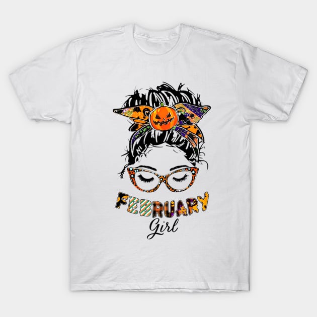 February Girl Halloween Face Wink Eyes Pumpkin T-Shirt by tasmarashad